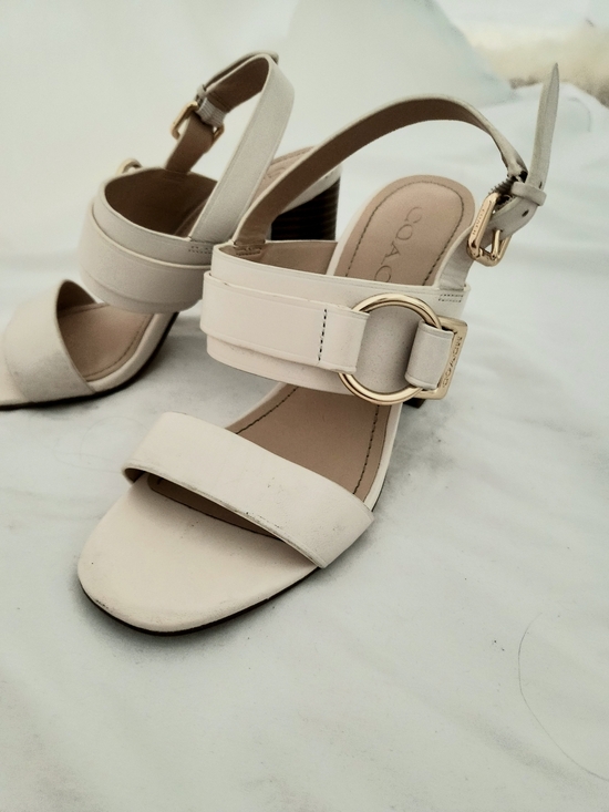 Coach Shoes - Coach Women's Cream Leather Slingback Sandals with Gold Buckle